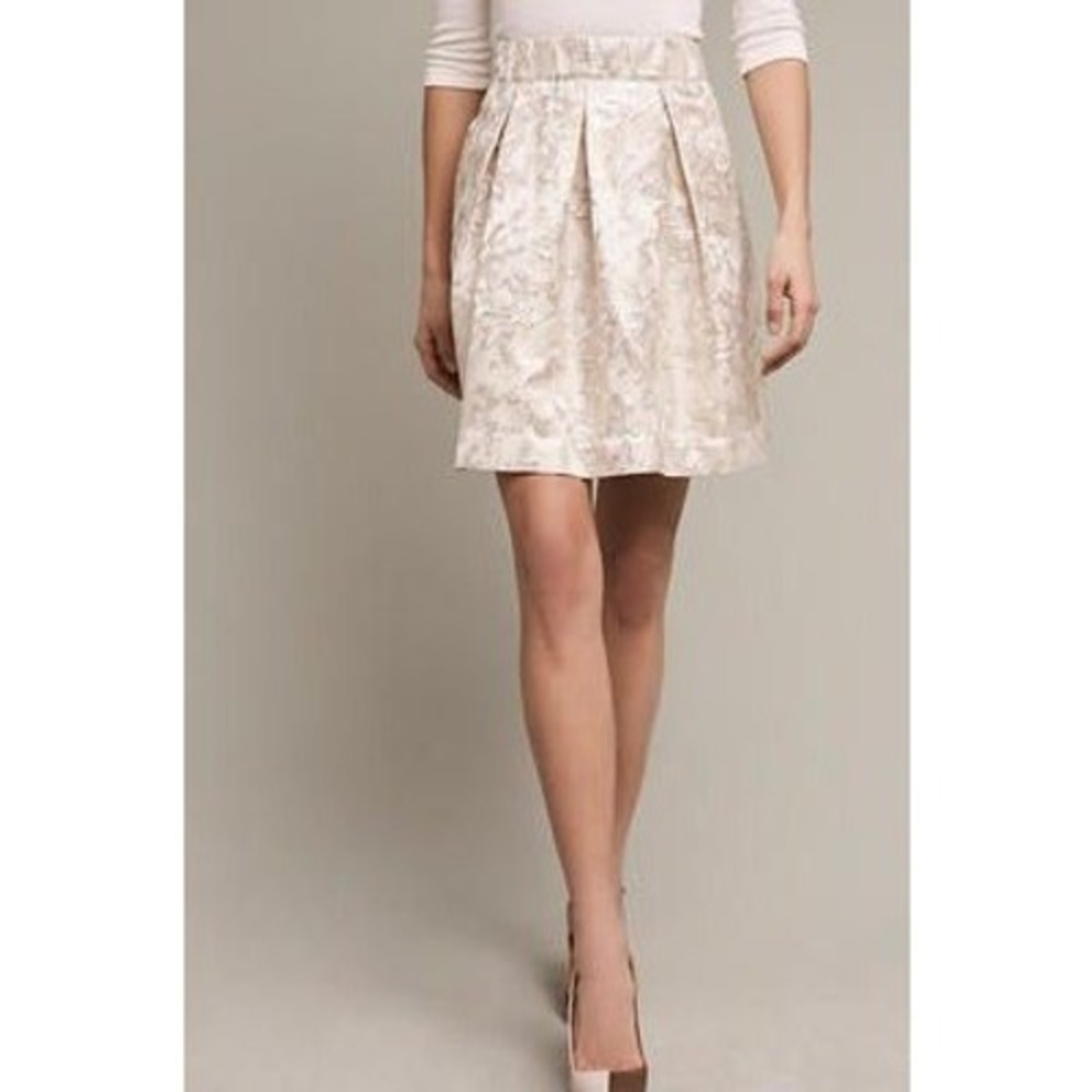 NEW Maeve Anthropologie Rust Garden Metallic Brocade Pleated A Line Skirt‎ M